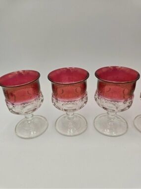 Vintage King’s CrownSet of 3 Cranberry Glass Pedestal cups
